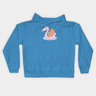 Cute Capybara Chilling On Pink Flamingo Pool Float Kids Hoodie